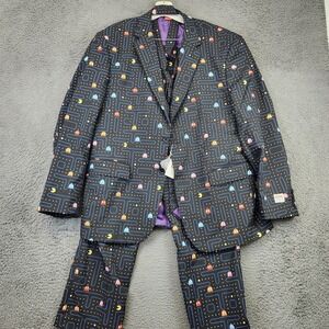 OppoSuits Pac-Man Suit Mens US 48 Black 3 Piece Jacket Pants Tie Novelty Party